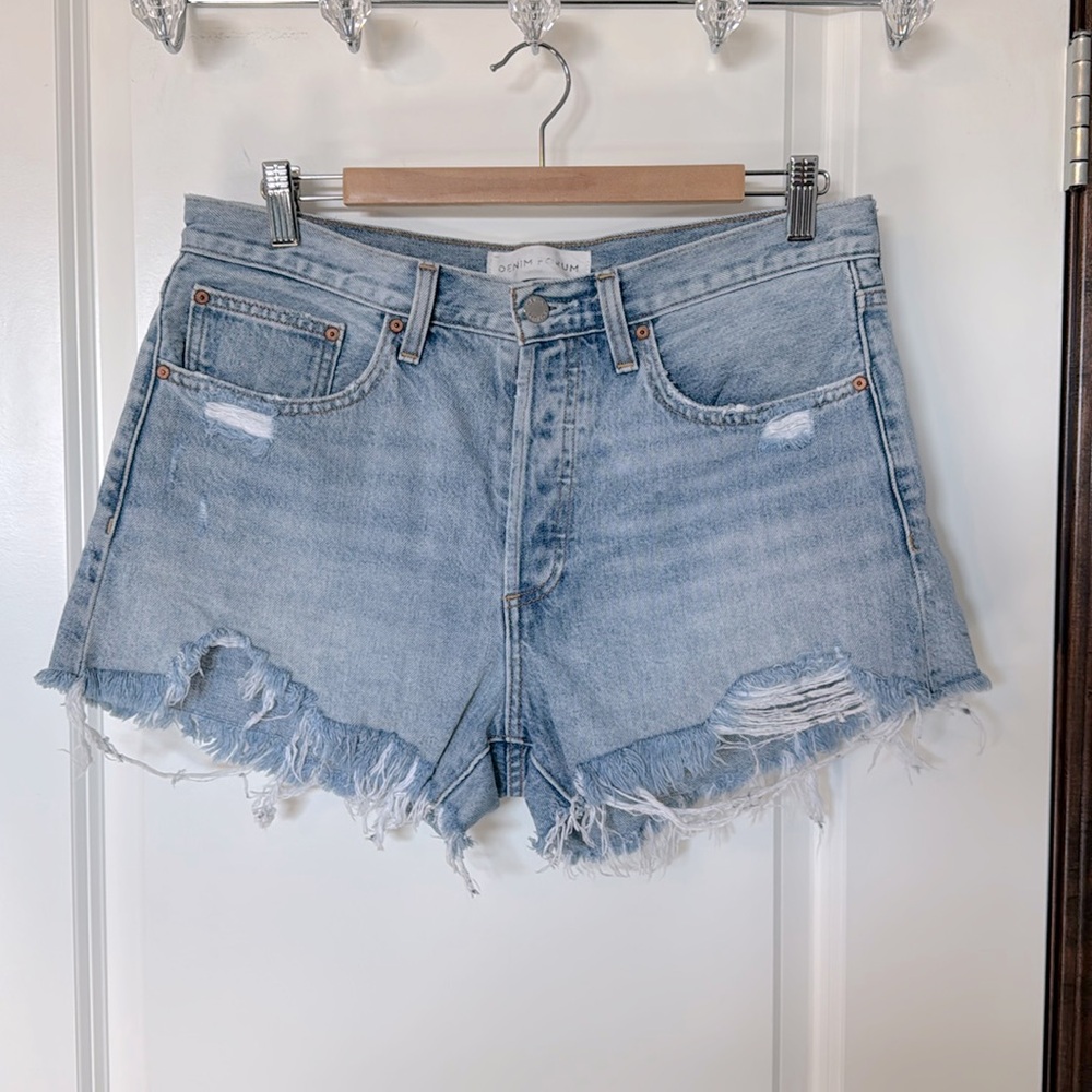 Denim Forum Light Wash Distressed Jean Shorts